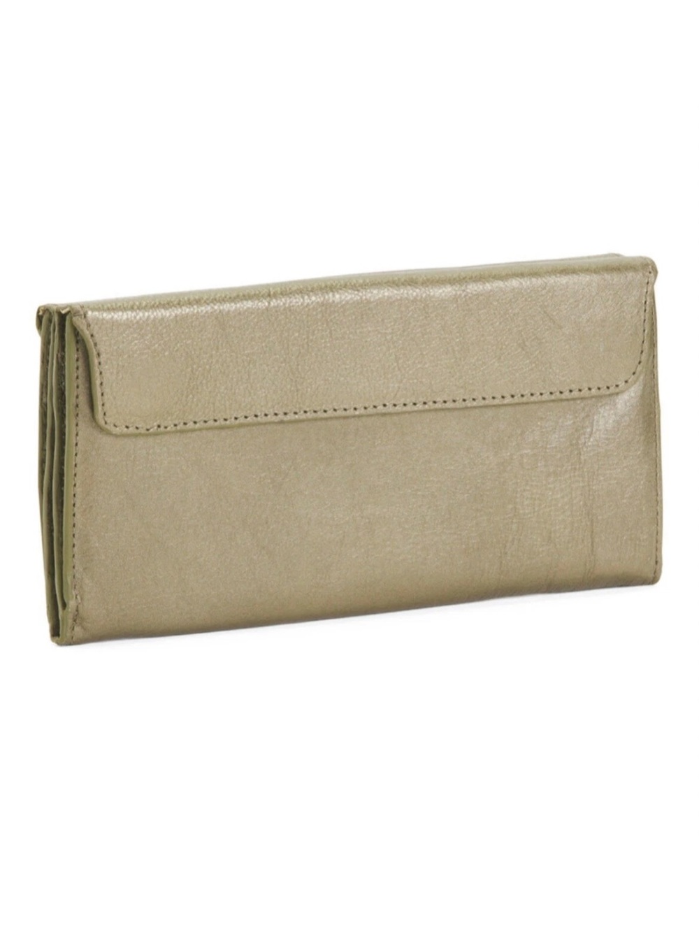 Latico Palmer Wallet Metallic Olive Leather Large Bifold Flap Womens NEW